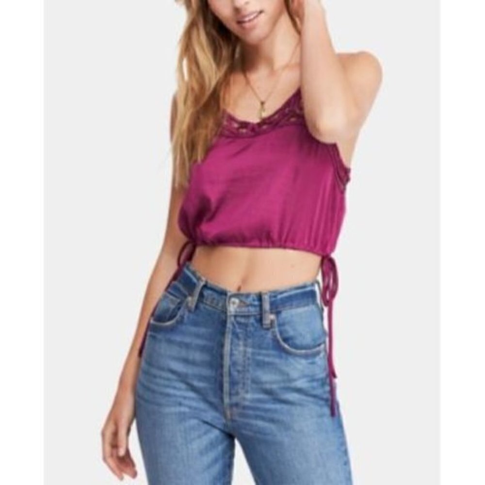 Free People Dark Orchid Blouson Satin Crop Top - Picture 4 of 10